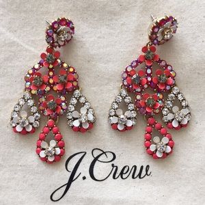 NWOT J Crew Red White Flower Rhinestone Earrings
